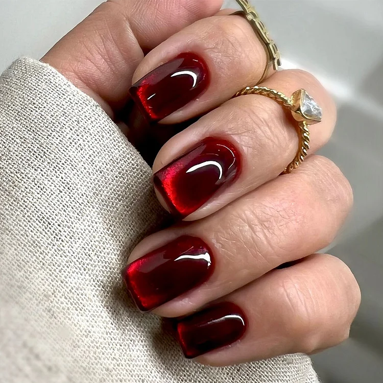 24pcs/Set Blood Red Cat Eye Manicure Wearable Nail Polish Press On Nails