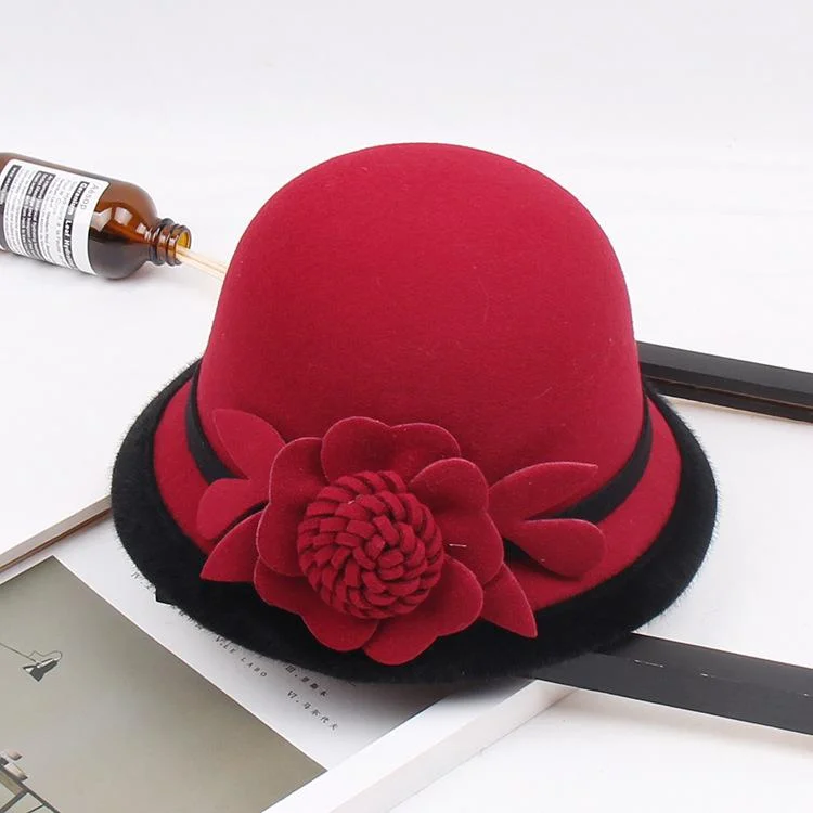 Women's Hats Three-dimensional Flower Woolen Dome Casual Fishman Bucket Hats