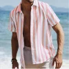  Striped Short-Sleeve Button-Up Shirt for Men - Perfect for Summer Beach Outings by Inlyline