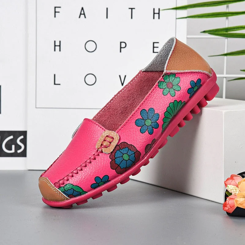 Fashion Women's Loafers Flower Printed Flat Shoes Sweet Slip On Casual Woman Flats Leisure Walking Ladies Shoes Chaussure 2021