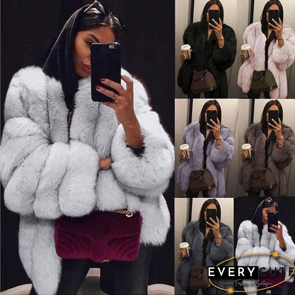 Womens Fall Winter Luxury Faux Fur Coat Elegant Furry Thick Warm Jacket Party Cardigan