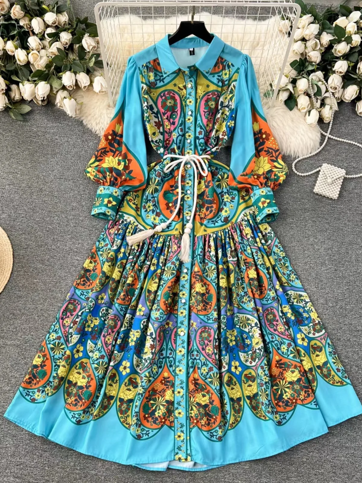 Prozfind glam dress women 2025 Elegant Slimming Dress For Women French Vintagelapellantern Printed Sleeveless Waist-fitted Banded Robe De Soiree