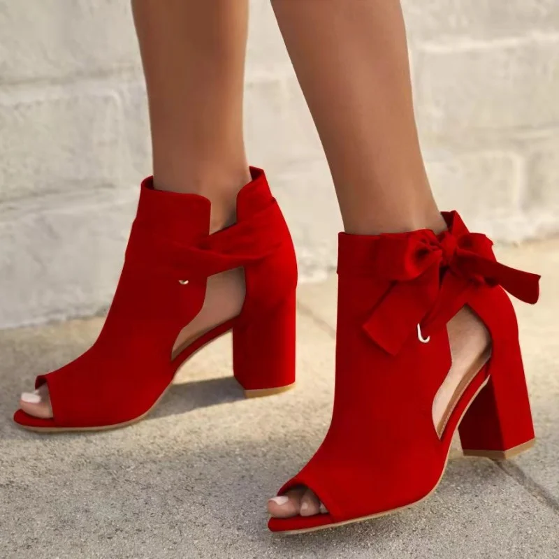 Red Casual Hollowed Out Patchwork Solid Color Fish Mouth Out Door Wedges Shoes (Heel Height 3.15in) | EGEMISS
