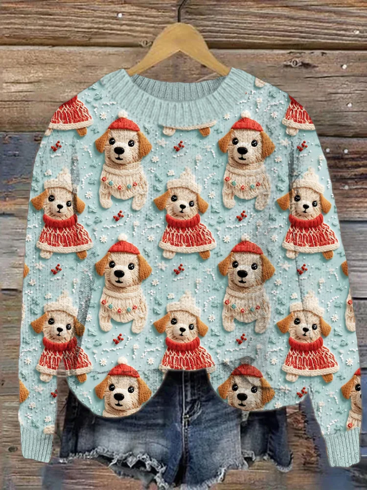 VChics Pet Dog Knit Pattern Crew Neck Sweater