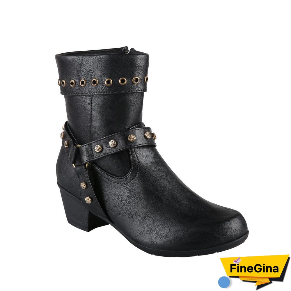 Round Toe Rivet Ankle Boots
