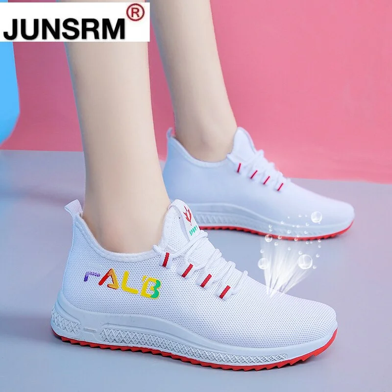 Fashion Womens Running Shoes Lightweight Breathable Slip-on Loafers Knitting Mesh Fabric Flats