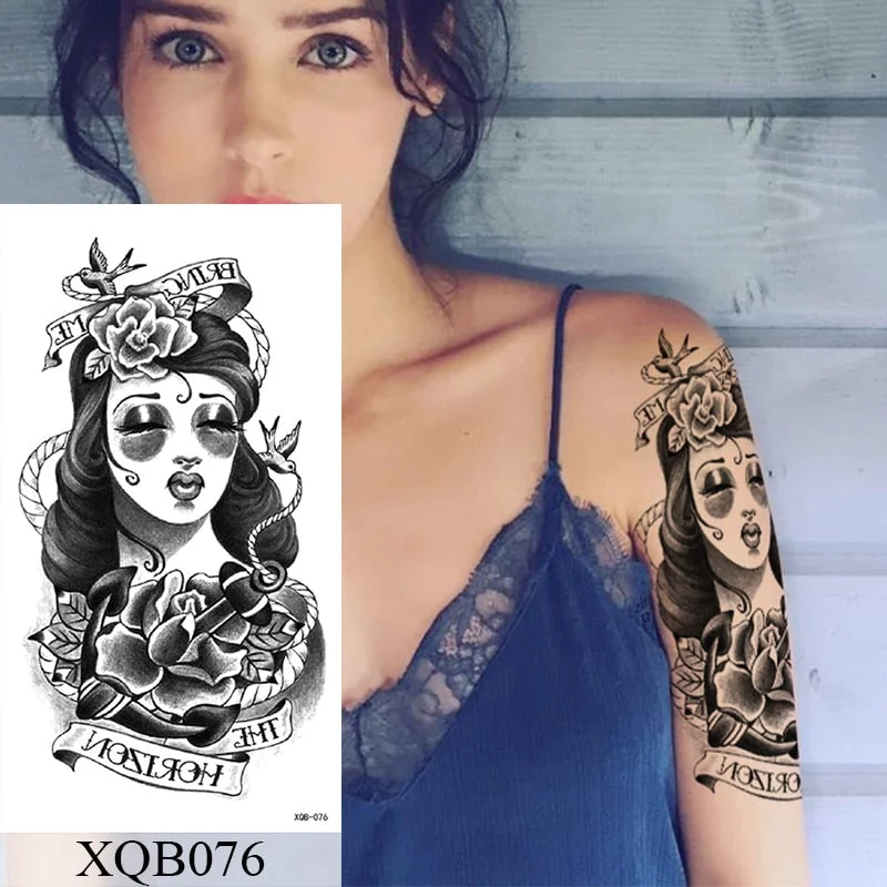 Waterproof Temporary Tattoo Sticker Rose Line Flower Lace Flash Tattoos Peony Wolf Body Art Arm Fake Tatoo Women Men