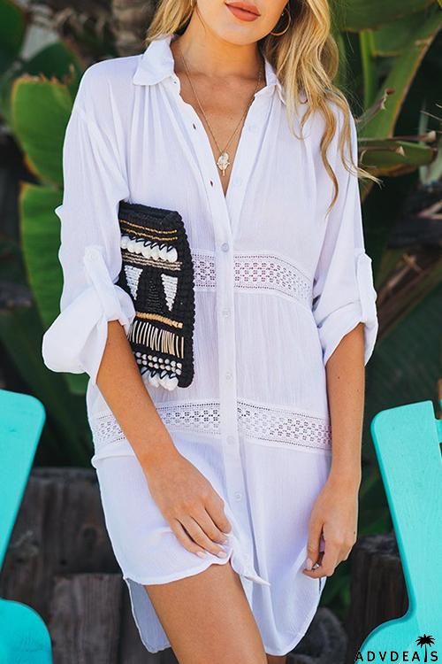 Hollow Button Cover Shirt Dress