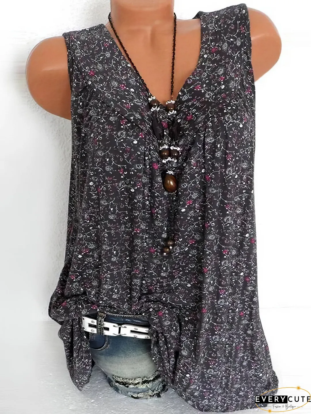 Floral Print V-neck Sleeveless Vest