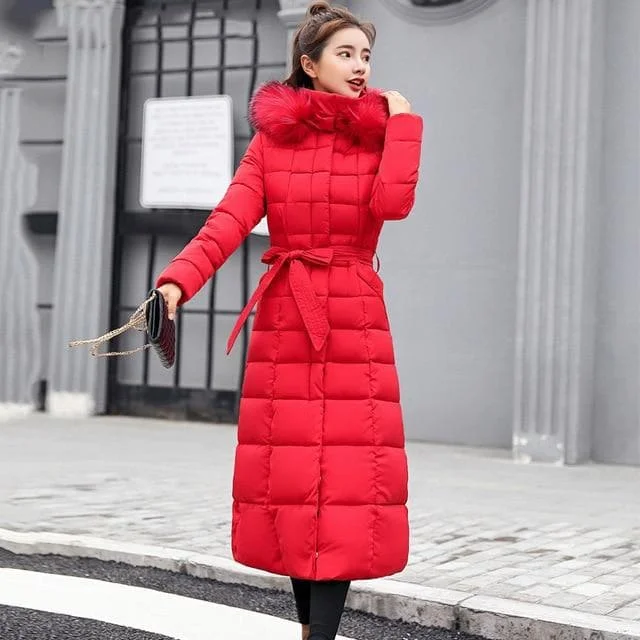 Slim Women Winter Jacket Cotton Padded Warm Thicken Long Coat SS0146