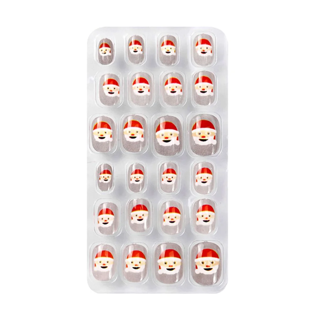 24Pcs/box Kids False Nails Press On Nail Cartoon Full Cover Fake Nails Snowflake Design Manicure Tips Nail Art for Children