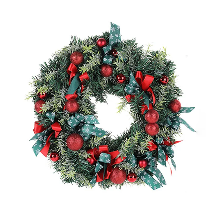 15.75 in Christmas Pine Wreath With Bows for Home Door Decoration (33CM) gbfke