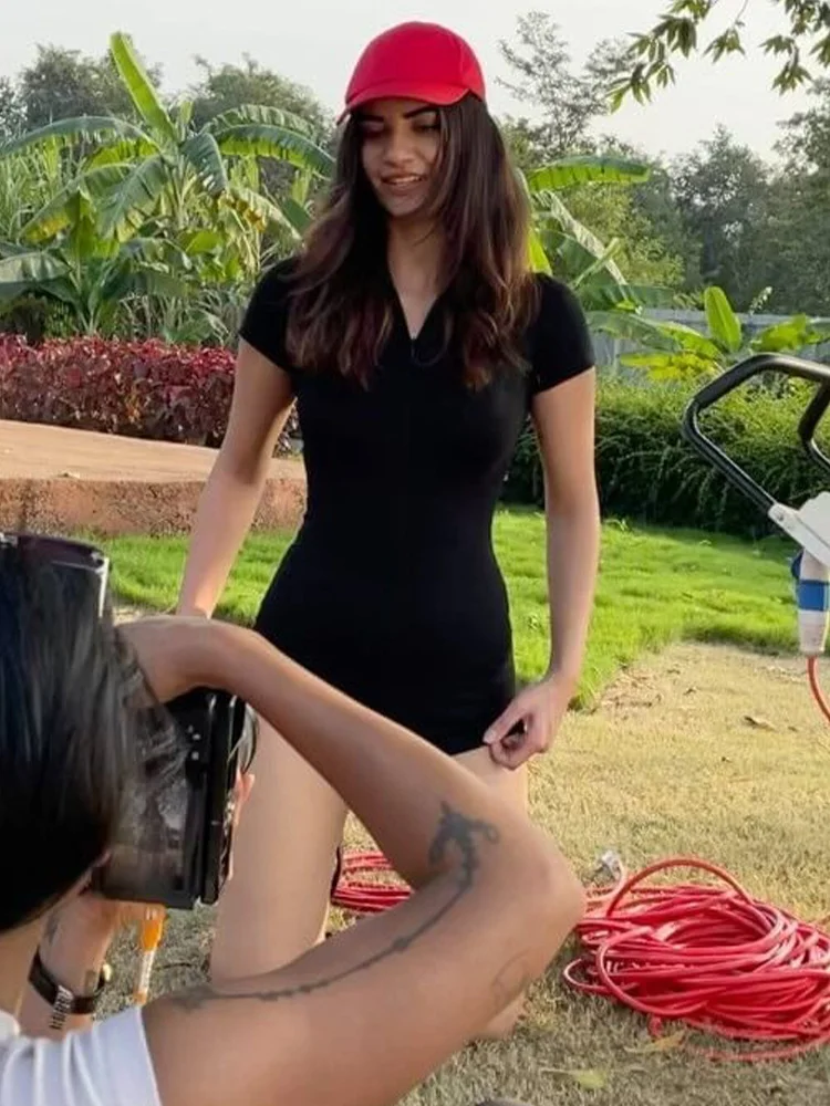 Uveng Uveng Women's Spring / Summer 2024 New Lapel Zipper Short Sleeve Yoga Sports Running Jumpsuit Women