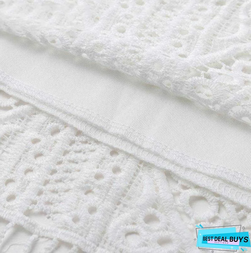 Summer Sexy Deep V Long Sleeved Beach Skirt White Dresses