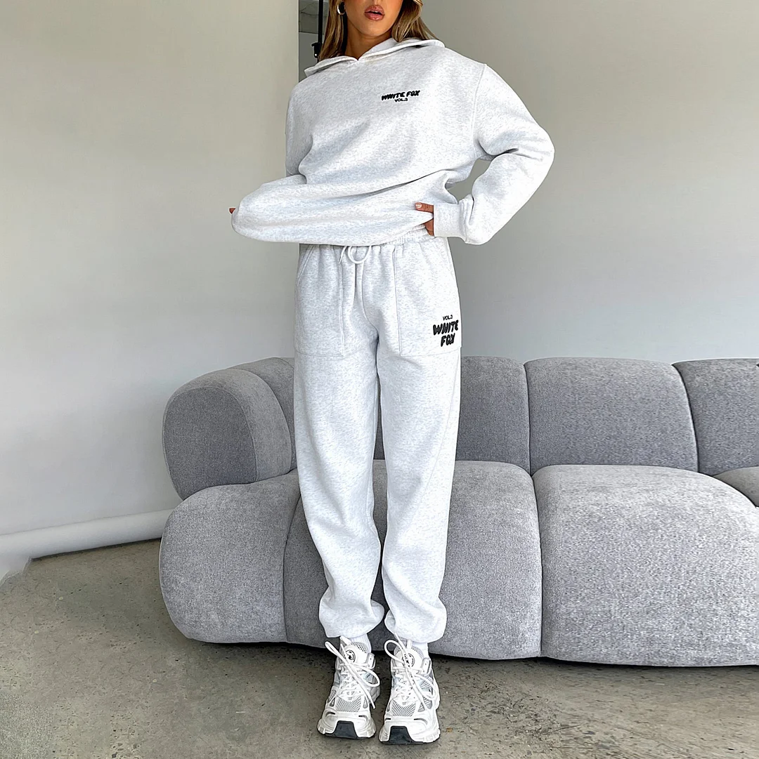 Fashion Sports LOGO Long Sleeve Pullover Hooded Sweatshirt Two Piece Set