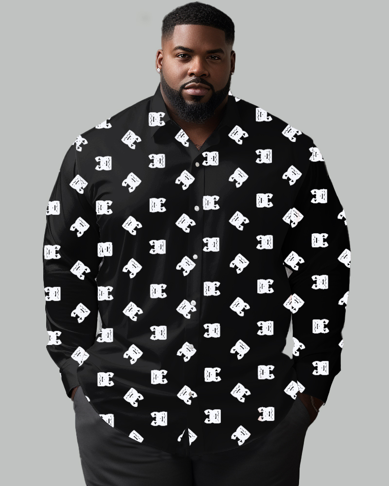 Art Letter Lapel Long Sleeve Shirt Big Men