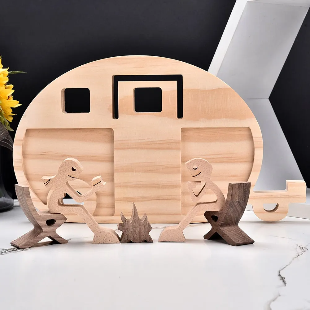 Carving Wooden Ornament Decorations Wood Dog Figurines Home Decor Dog Statue Women Miniature Home Decoration Crafts Office Table