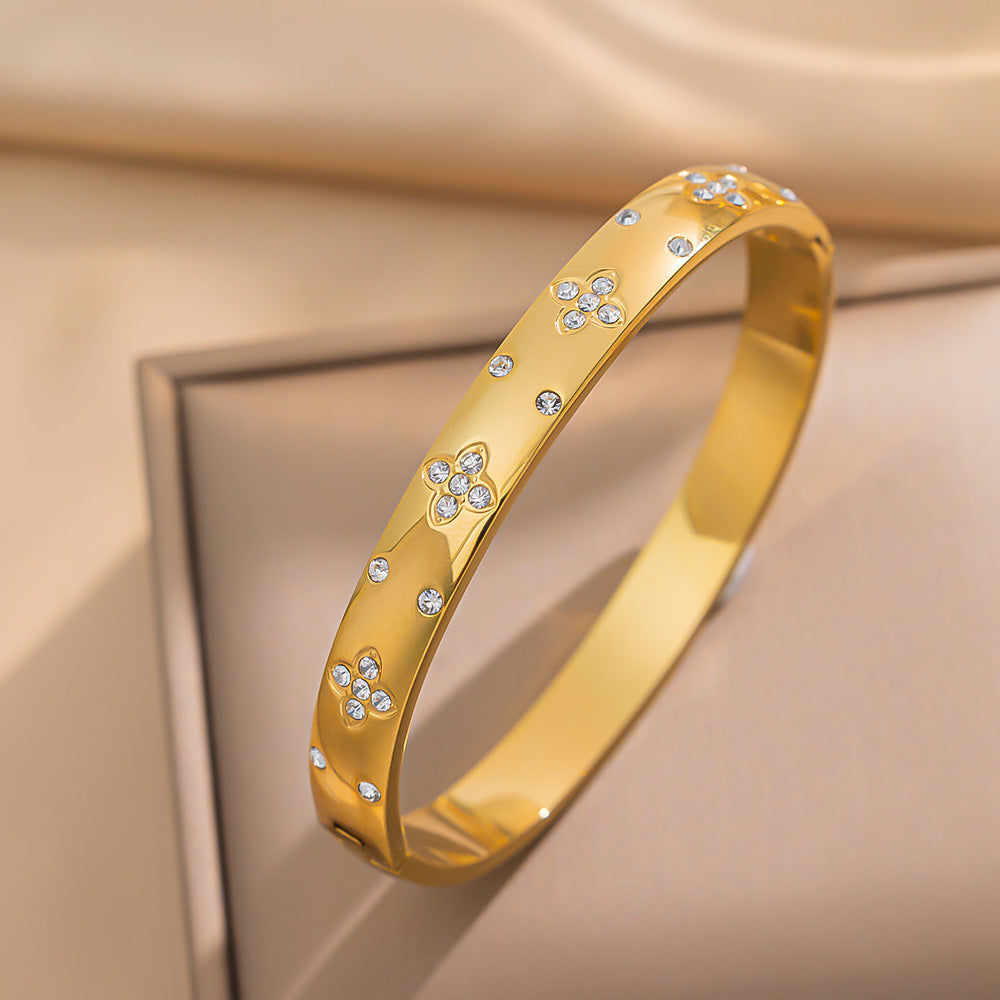 Ellipse Titanium Steel Diamond Inlay Bangles