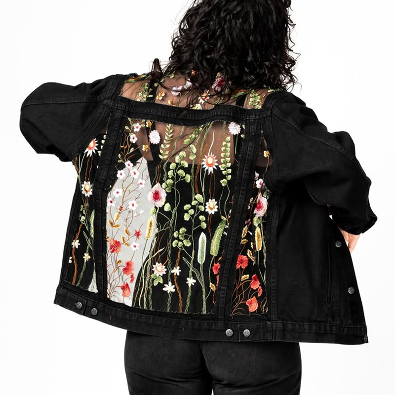 Floral Embroidered Lace Denim Jacket