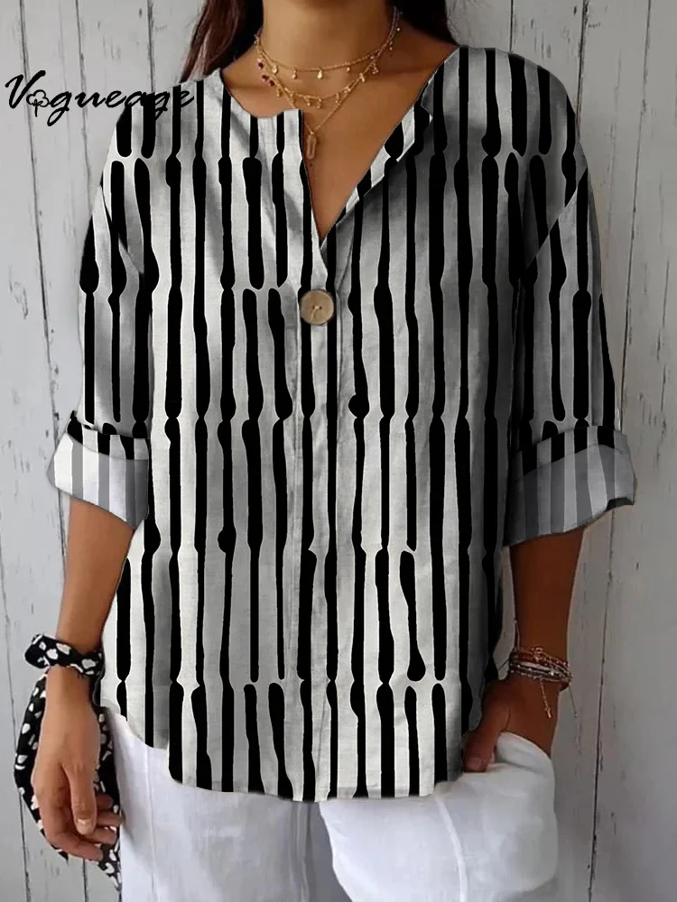 Black and White Vertical Stripe Women Printed Shirt