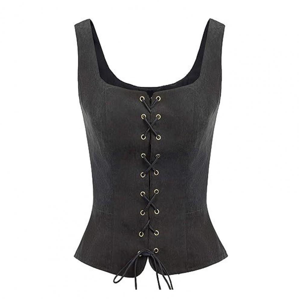 Toneke Vintage Gothic Women Corset Tank Top Sexy Waist Trainer Lace-up Front Vest Renaissance Vest Steampunk Shapewear Slimming Vest