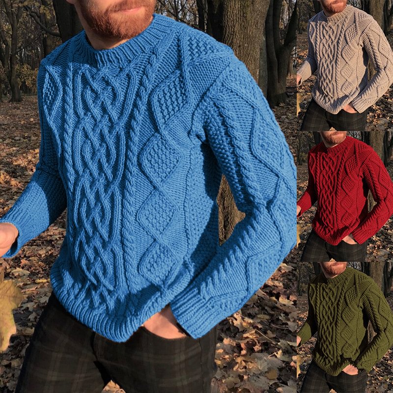 Men's round neck knitted solid color sweater