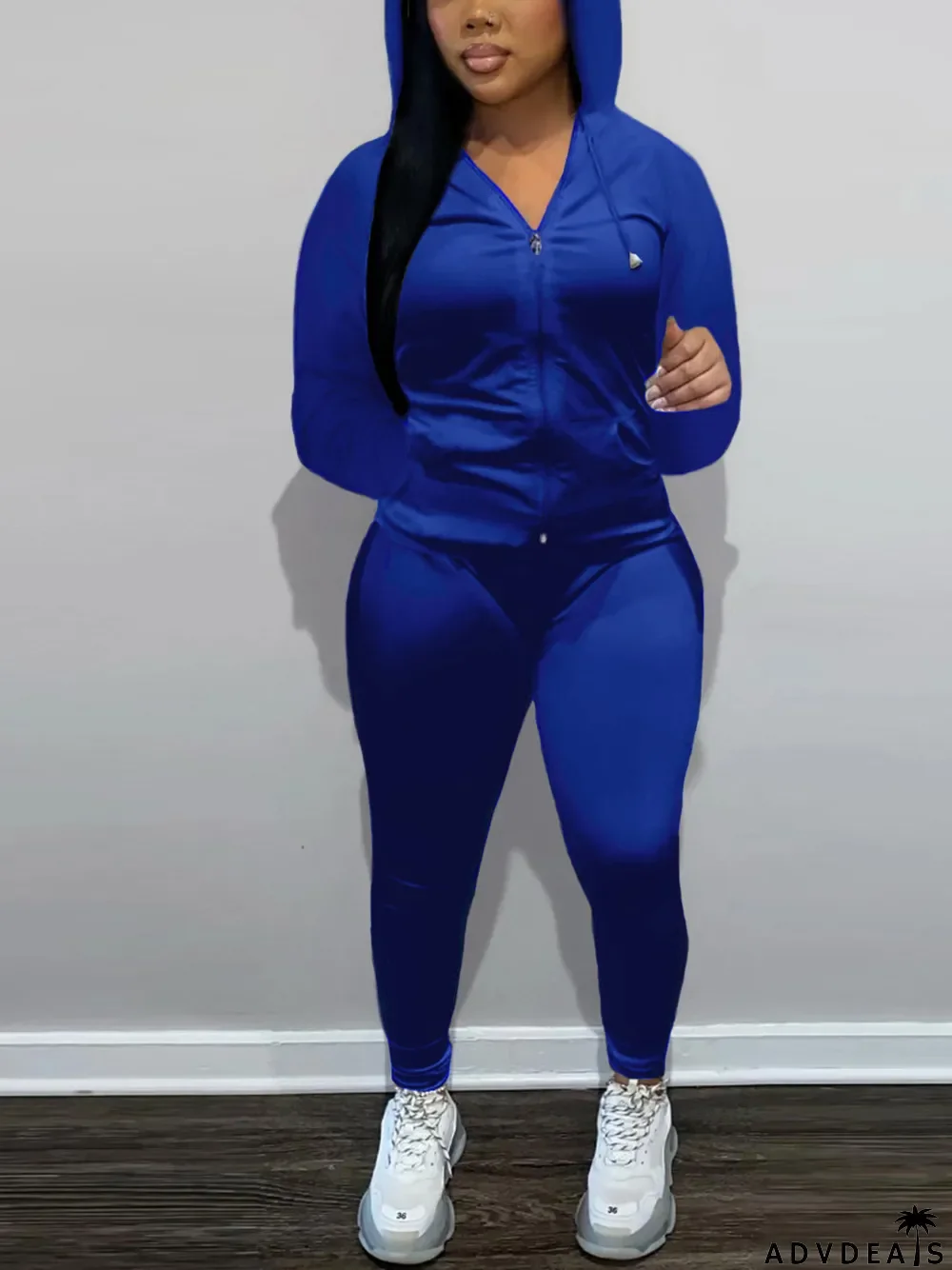 Fashion Zipper Hooded And Pants Two Piece Set