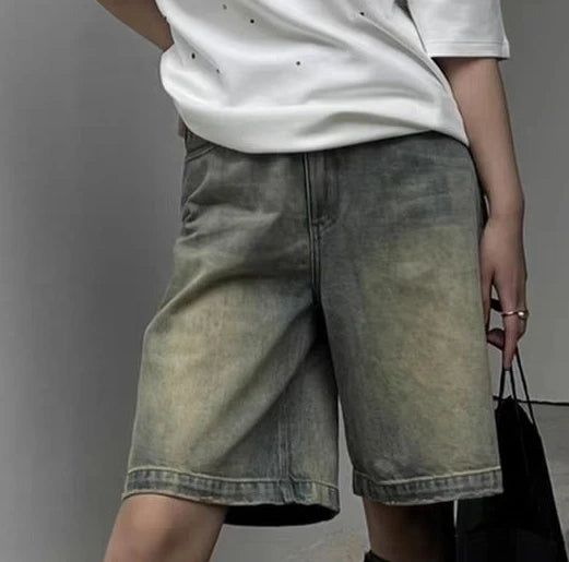 Llyge Denim Shorts Women Chic Leisure Streetwear High Waist Korean Style Summer Knee Simple Comfortable Students Clothing New llyge
