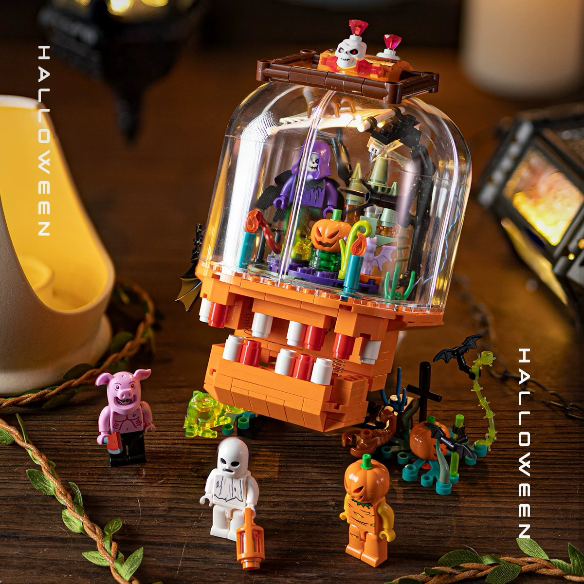 358 pcs creative holiday series MOC Halloween pumpkins holiday gifts DIY model assembled brick toys 