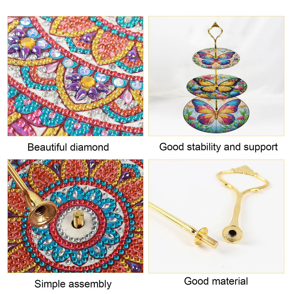 3 Tier Butterfly Round Diamond Painting Tray Food Plate for Adults Beginners