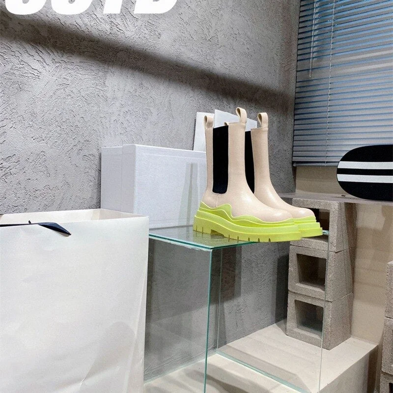 Fall Women's Platform Boots 2022 Thick Bottom Color Avocado Green Martin Boots Casual Female Mid Chesil Boots Women Pink Boots