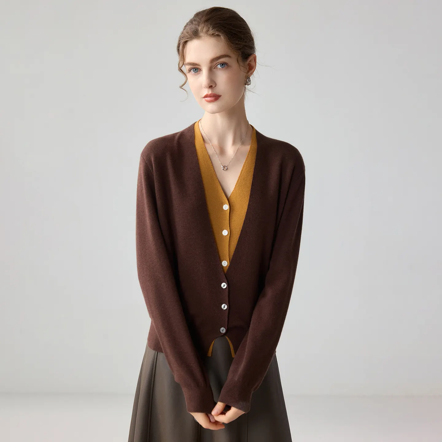 Women's Cashmere Silk Cardigan Relaxed Fit Button-Front V-Neck REAL SILK LIFE