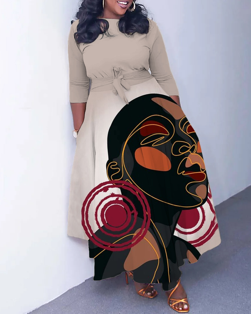 Bald Girl with Earrings Long Sleeve Pockets Maxi Dress