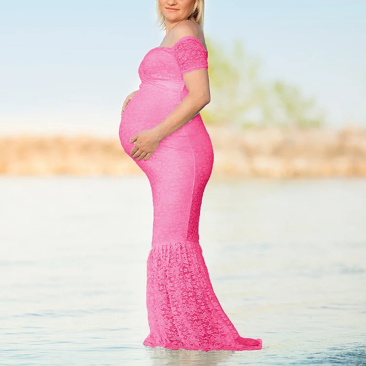 Maternity Elastic Lace Maxi Dress