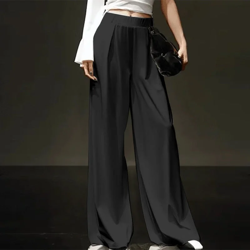 Women Fashion Satin Wide Leg Pants 2022 Celmia Elegant Elastic Waist Glossy Silky All-match Long Trousers Runway Pantalones