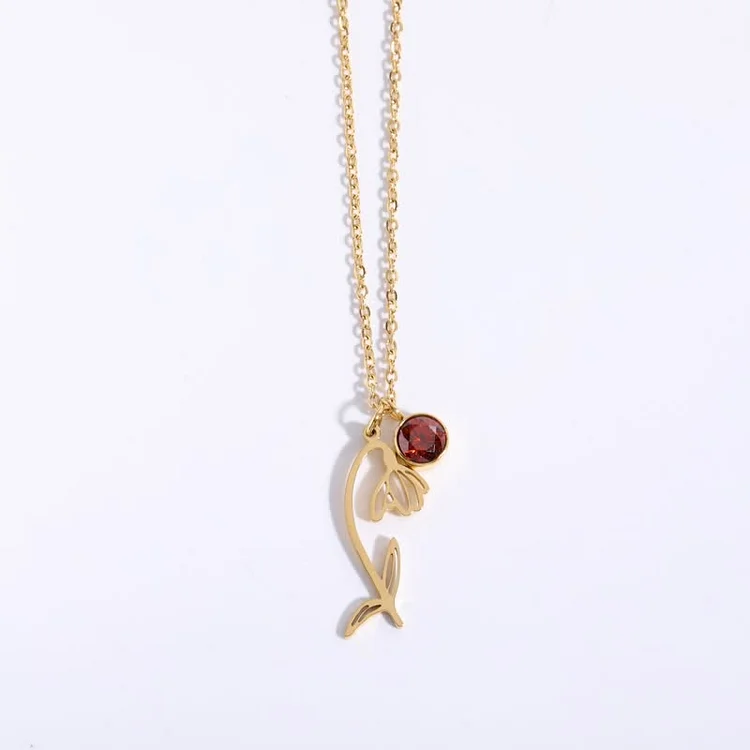 Carved Three-Dimensional Birth Flower Necklace-Jan - Snowdrop