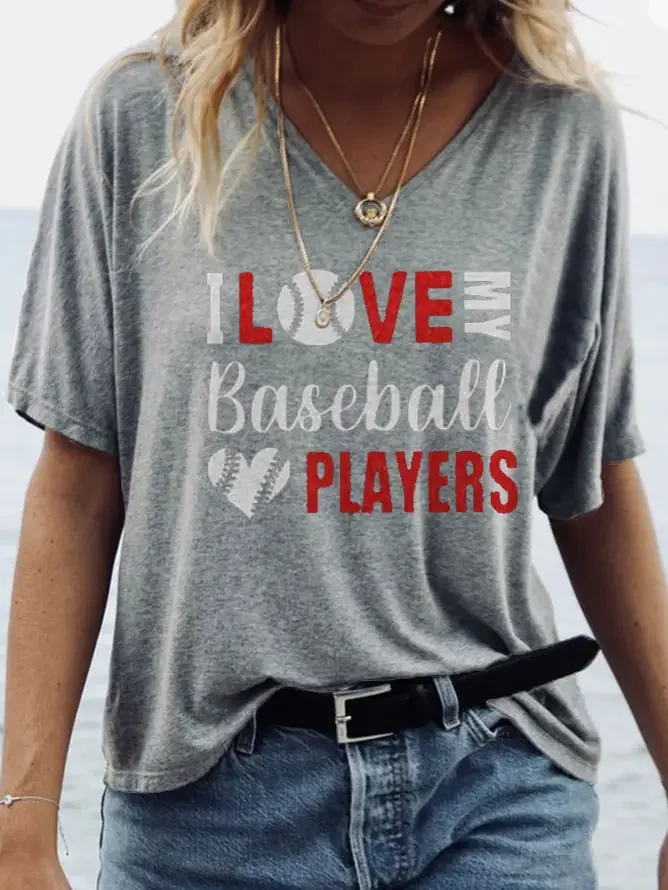 Women's T-Shirt- I Love Baseball Players Customize Your Last Name