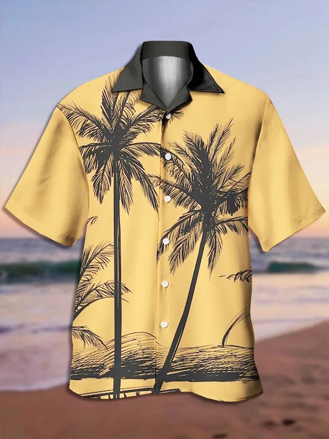 Men's Coconut Tree Print Casual Short Sleeve Hawaiian Shirt