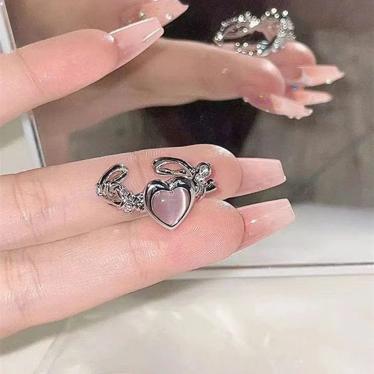Chic Pink Opal Heart Ring