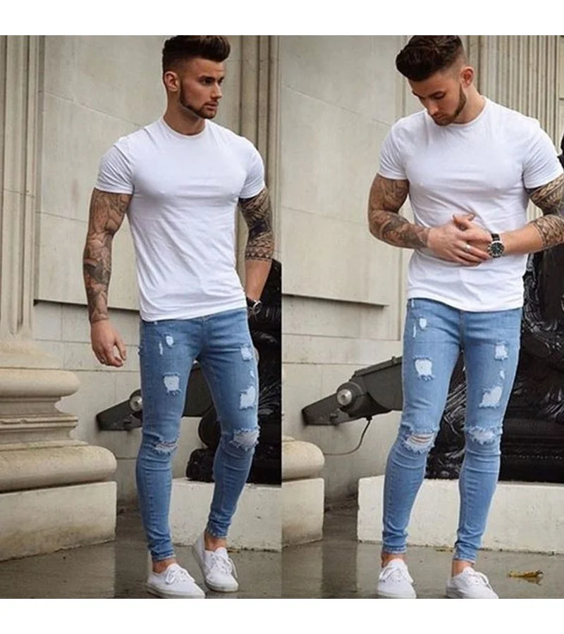 Fashion New Men Multi-ripped Design Skinny Jeans S-4XL