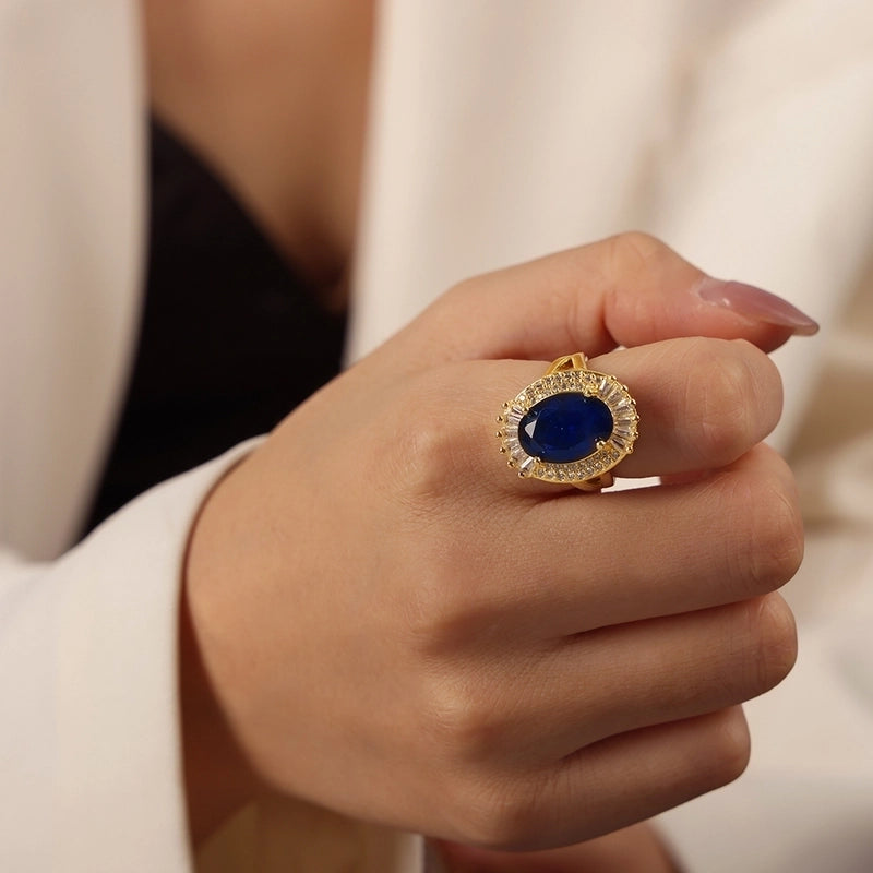 Elegant Minimalist Oval Copper Plating Inlay Zircon 18k Gold Plated Rings