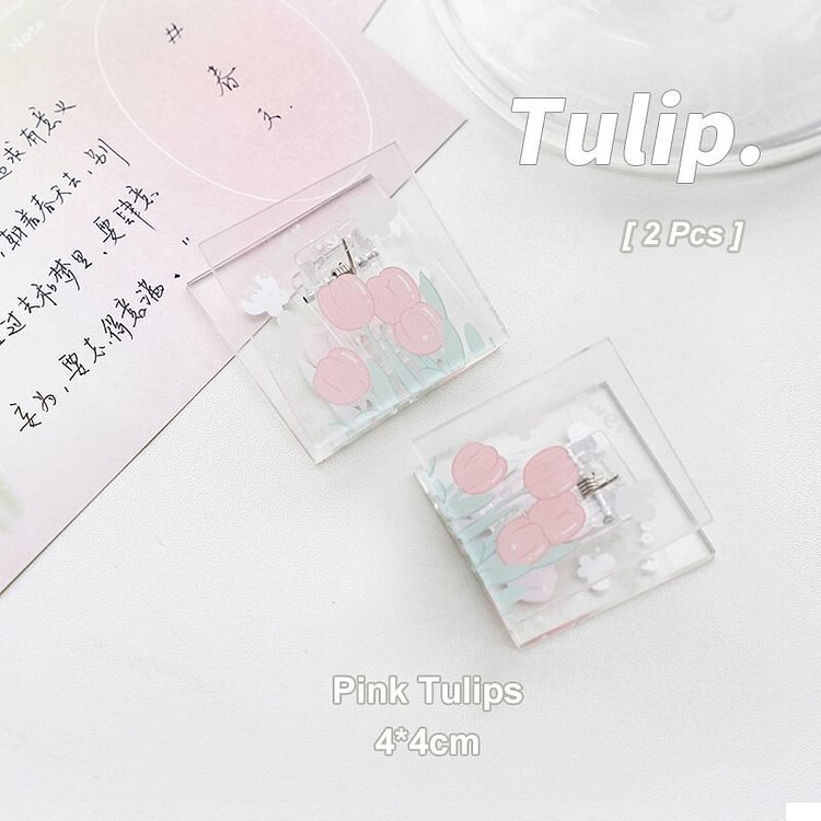 JOURNALSAY 2 Pcs INS Flowers Transparent Acrylic Memo Clip Multifunction Document Test Paper