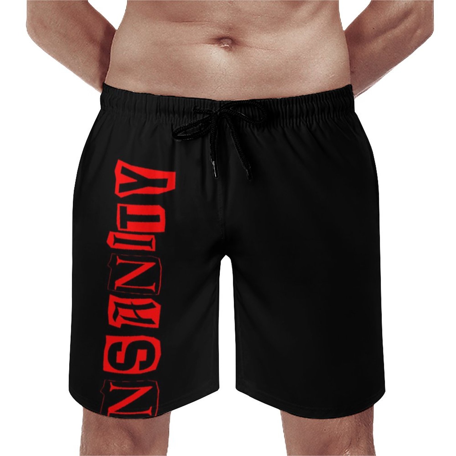 Black Color Red Insanity Yoga Sexy Hot Elegant Men's Swim Trunks Summer Board Shorts Quick Dry Beach Short with Pockets