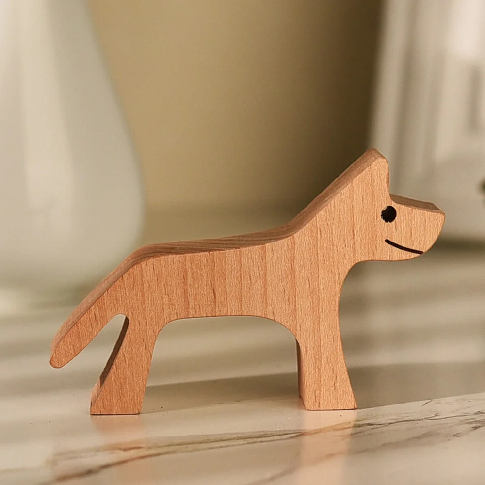Puppy Family Wood Dog Carving Ornaments Decoration Home Decor Figurine Desktop Table Ornament Sculptures For Dog Pet Lover Gifts