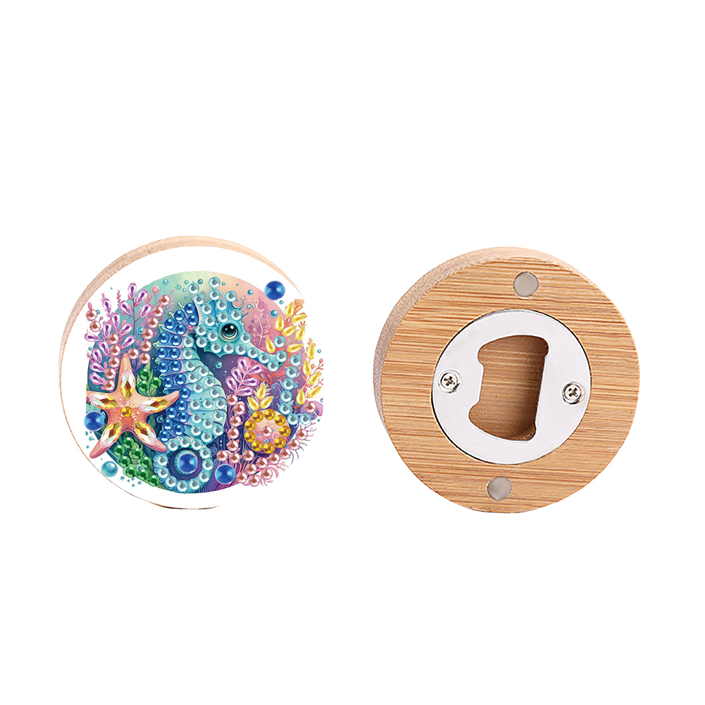 Wooden PET Seahorse 5D DIY Diamond Art Magnets Bottle Opener Crafts for Beginner
