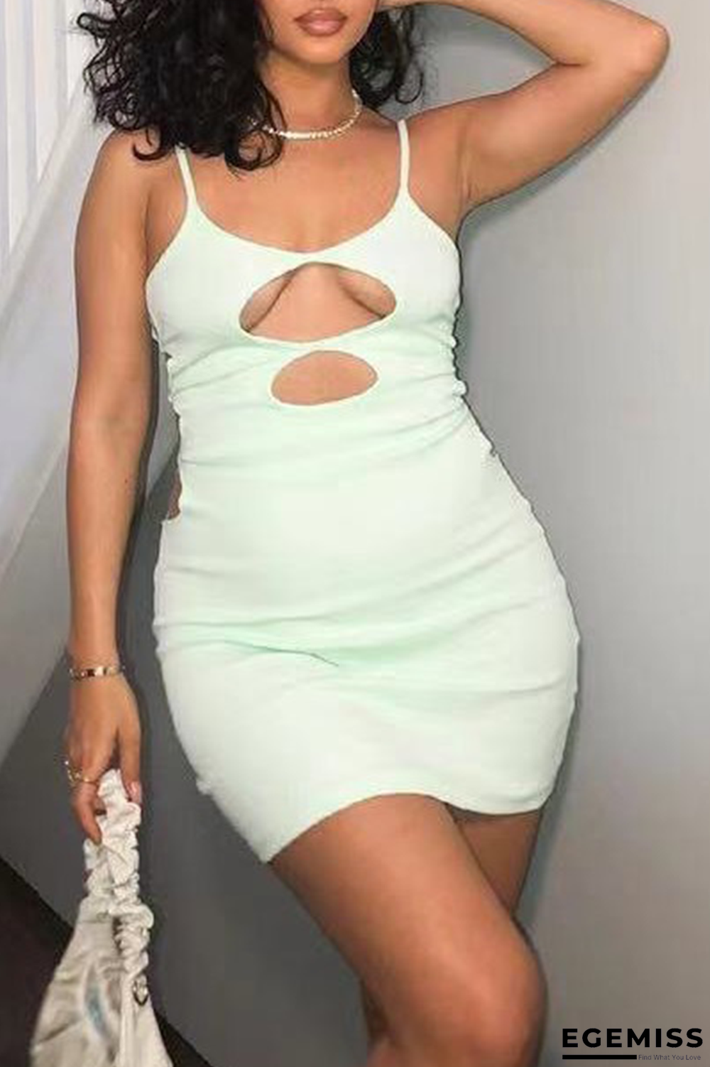 White Sexy Solid Hollowed Out Spaghetti Strap Pencil Skirt Dresses | EGEMISS
