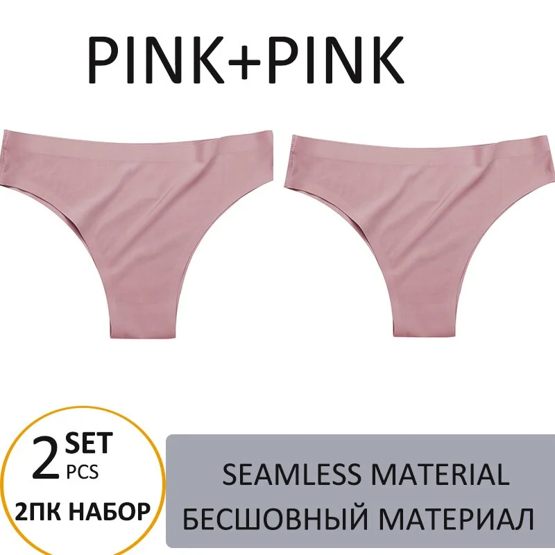 2PCS/Set Woman Panties Sexy Bikini Thongs Women Underwear  T-Back Female Lingerie Seamless Ice Silk Underpants For Woman 2021