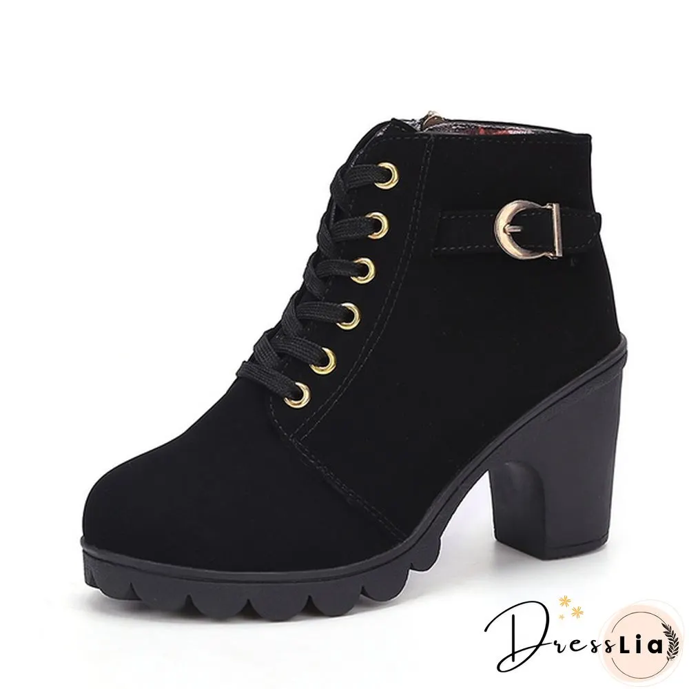 LSKJ Women Heel Short Boots Ankle Warm Short Boots Female Boots