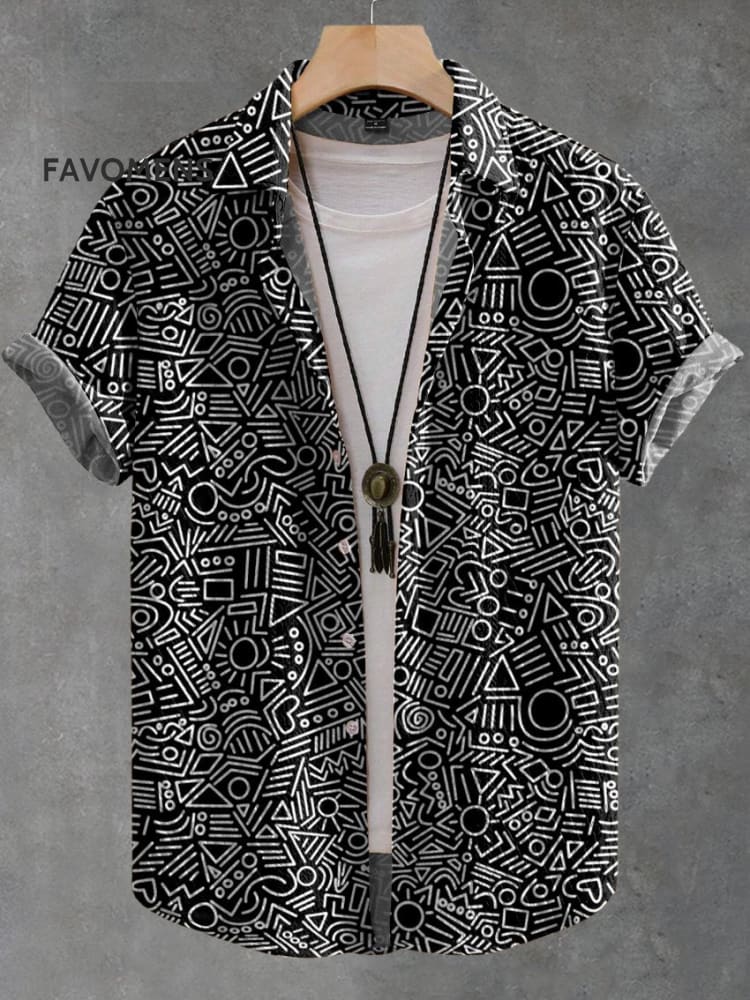 Vintage Stripe Simplicity Art Print Casual Jacquard Shirt Multicolor / S