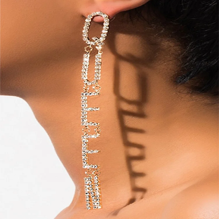 Fashion Letter Rhinestone Earrings